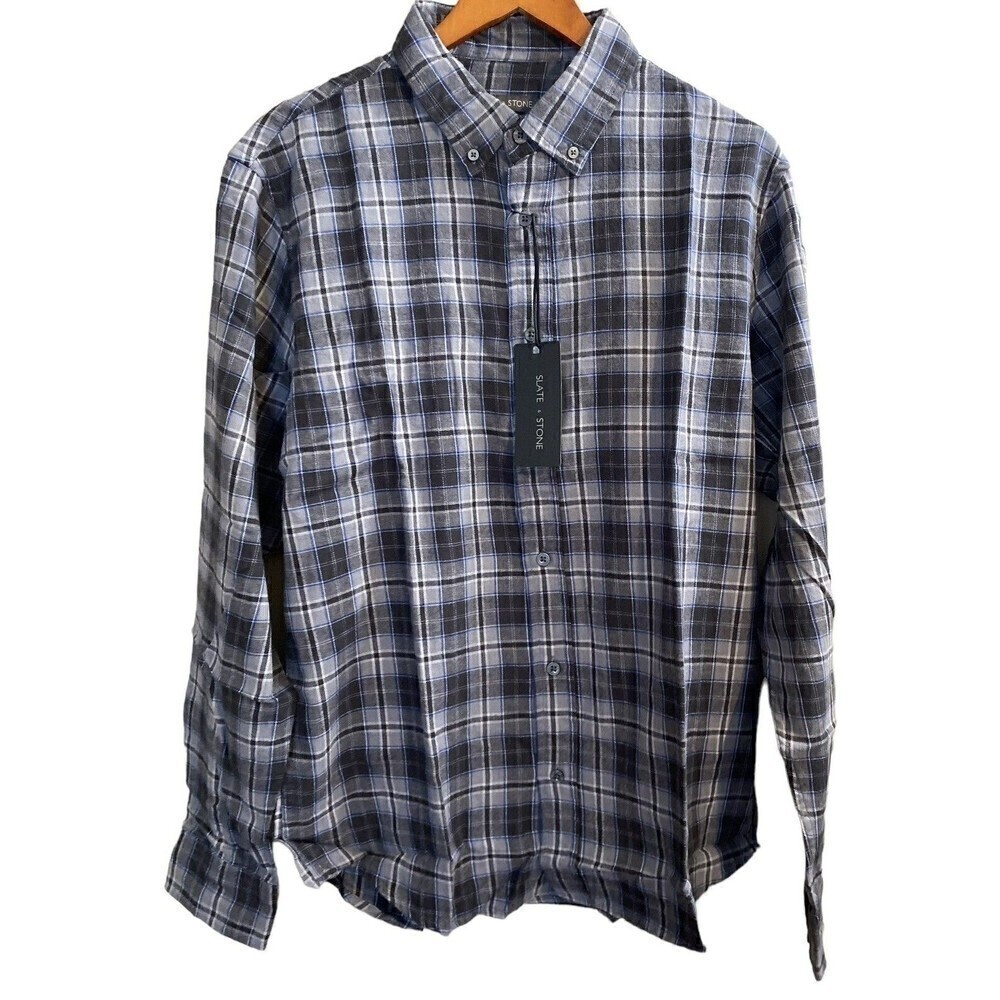 SLATE & STONE Men’s Medium Cotton FLANNEL Long Sleeve Shirt Gray Plaid NEW